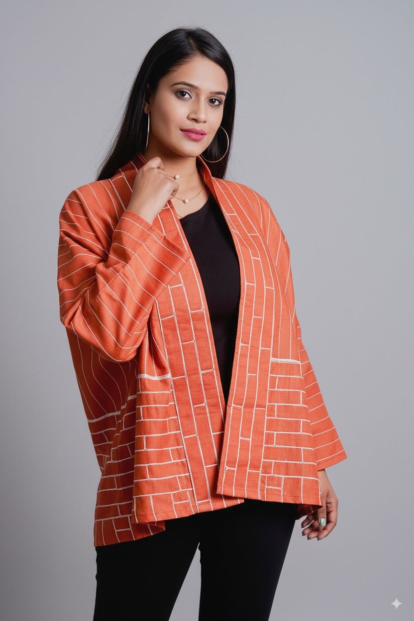 Artisan Ember Embroidered Jacket – Handcrafted Ethnic Cotton Wear – Womens Jacket on Brown Living™. SKU: J03008. Img 4.