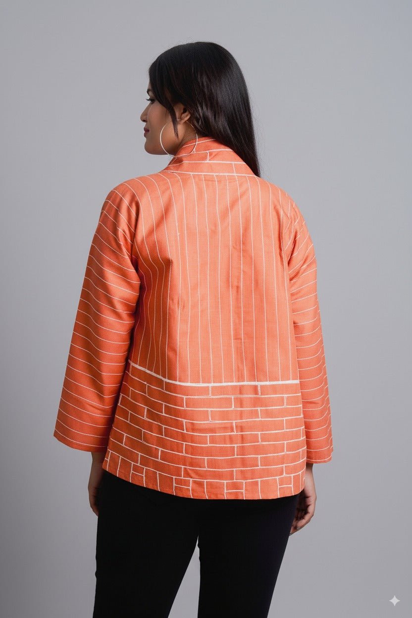 Artisan Ember Embroidered Jacket – Handcrafted Ethnic Cotton Wear – Womens Jacket on Brown Living™. SKU: J03008. Img 3.