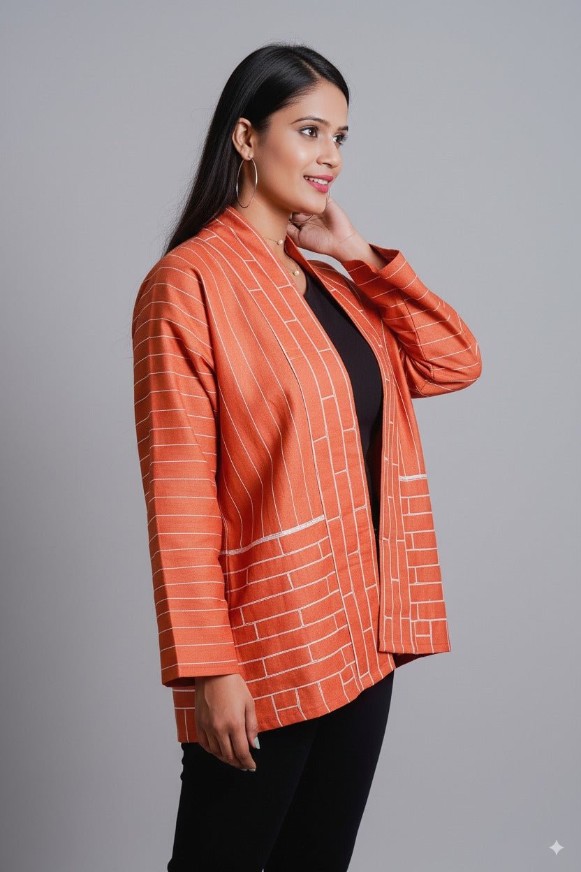 Artisan Ember Embroidered Jacket – Handcrafted Ethnic Cotton Wear – Womens Jacket on Brown Living™. SKU: J03008. Img 2.