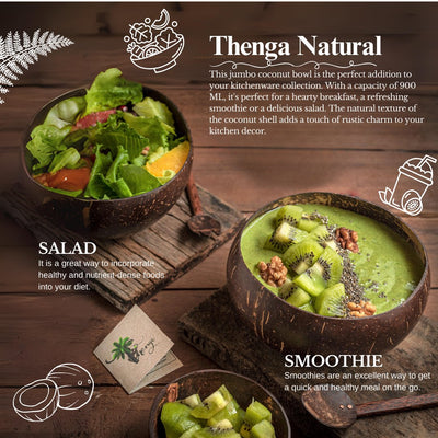 Artisan Jumbo Coconut Shell Bowls And Spoon Sets - 900ml (Set of 2) – Plates & Bowls on Brown Living™. SKU: jumbo 900ml - spoon x 2. Img 3.