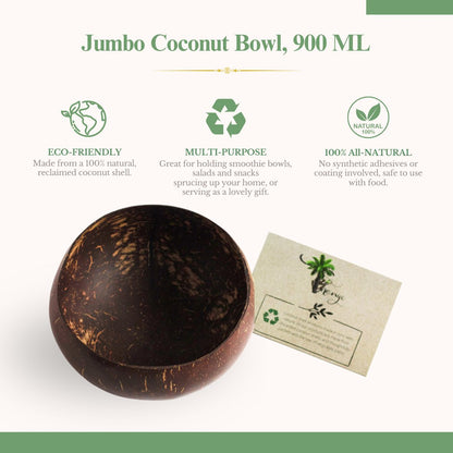 Artisan Jumbo Coconut Shell Bowls And Spoon Sets - 900ml (Set of 2) | Verified Sustainable by Brown Living™