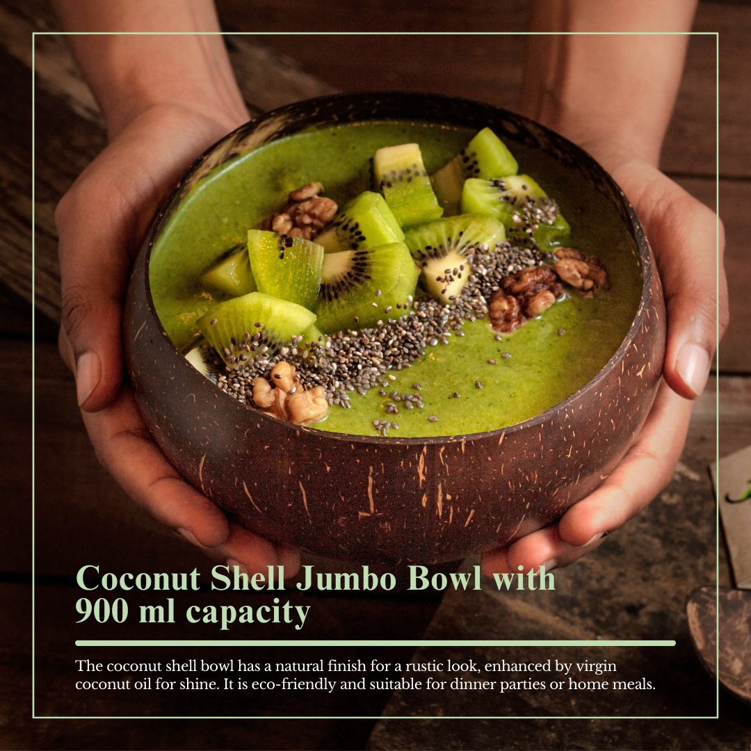 Artisan Jumbo Coconut Shell Bowls And Spoon Sets - 900ml (Set of 2) | Verified Sustainable by Brown Living™