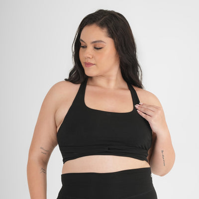 Ash Snug Fit Athletic Sports Bra | Seamless Comfort & Support – Womens Top on Brown Living™. SKU: ELASHBLKXS. Img 1.