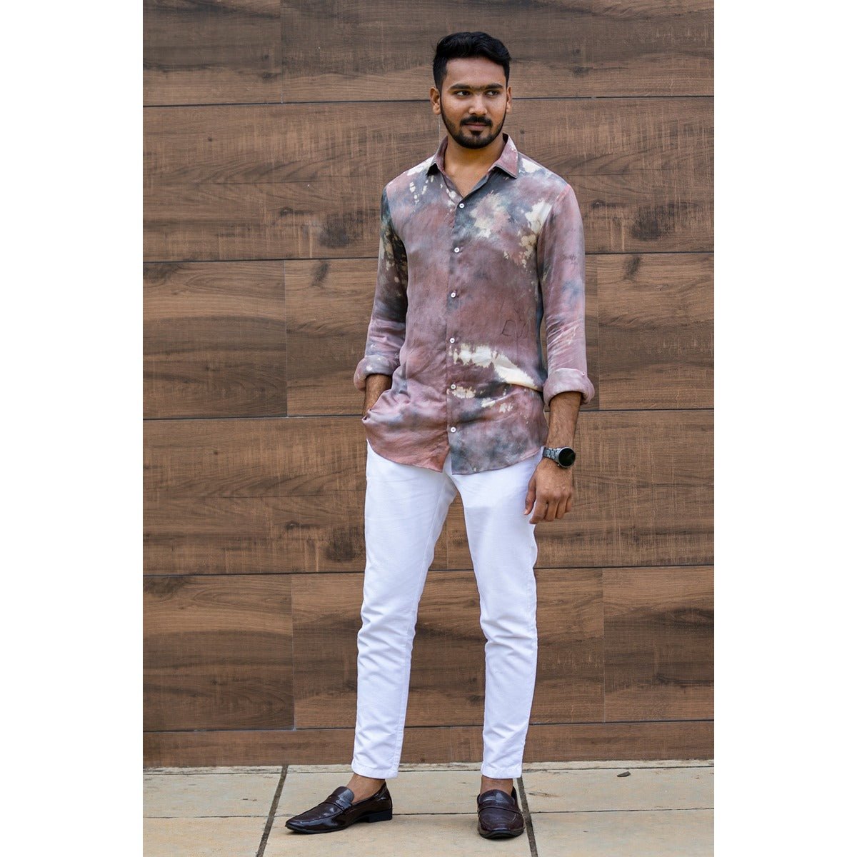 Ashcade Satin Shirt for Men | Stylish Party Wear Satin Shirt – Mens Shirt on Brown Living™. SKU: TMS0167-XS. Img 1.