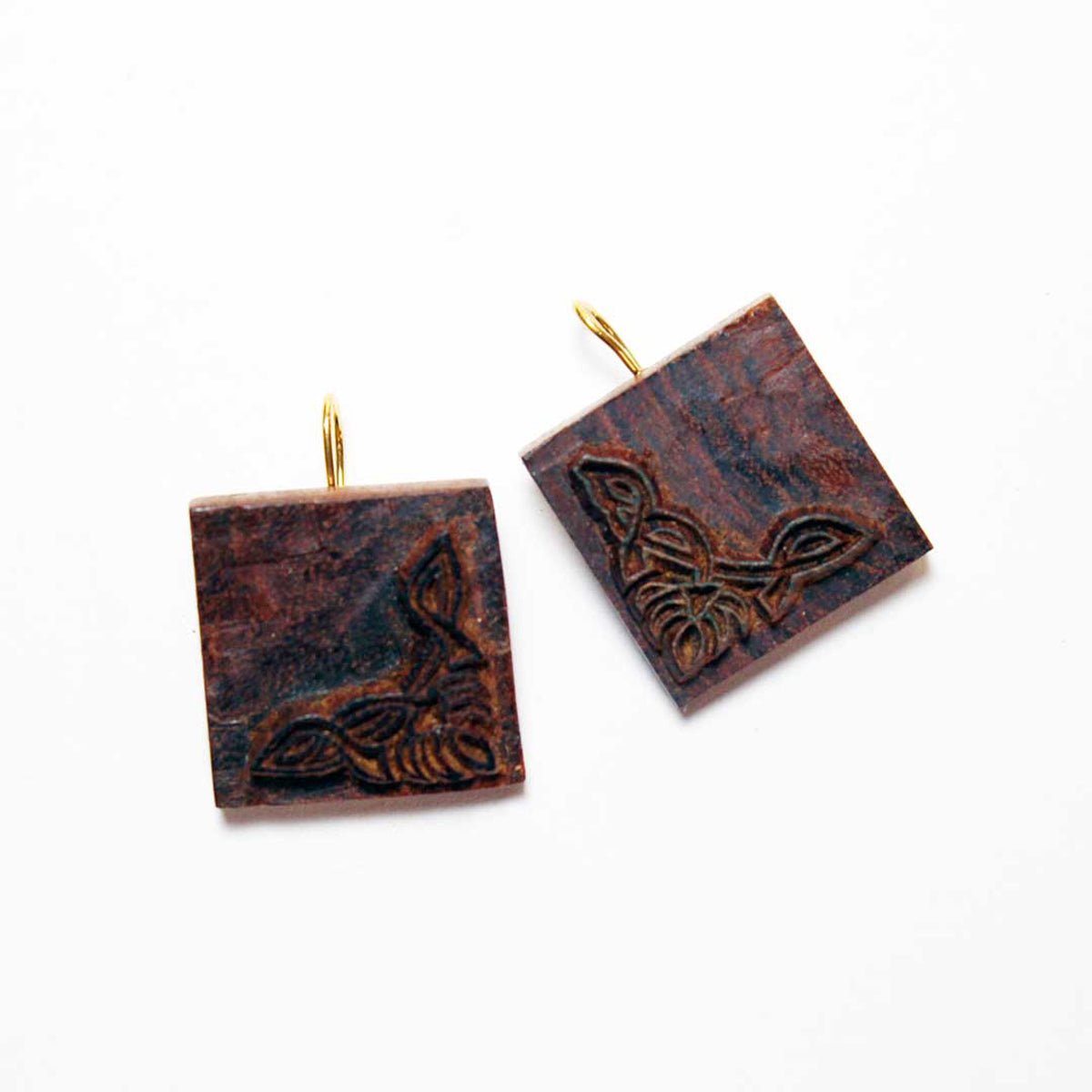 Ashlesha Rekh Wooden Earrings With Wood Block Carving – Jewellery on Brown Living™. SKU: UARKHWJER005. Img 1.