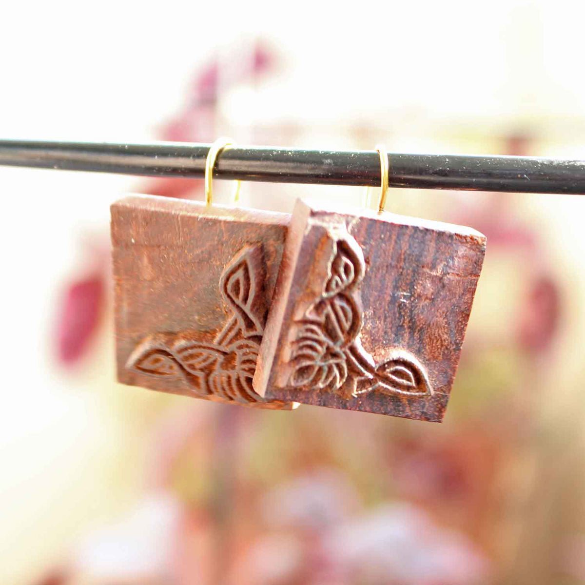 Ashlesha Rekh Wooden Earrings With Wood Block Carving – Jewellery on Brown Living™. SKU: UARKHWJER005. Img 2.