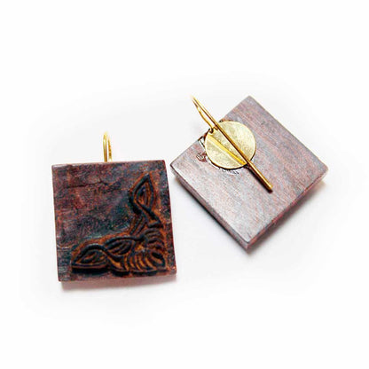 Ashlesha Rekh Wooden Earrings With Wood Block Carving – Jewellery on Brown Living™. SKU: UARKHWJER005. Img 6.