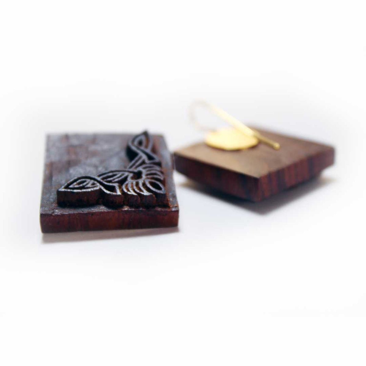 Ashlesha Rekh Wooden Earrings With Wood Block Carving – Jewellery on Brown Living™. SKU: UARKHWJER005. Img 5.