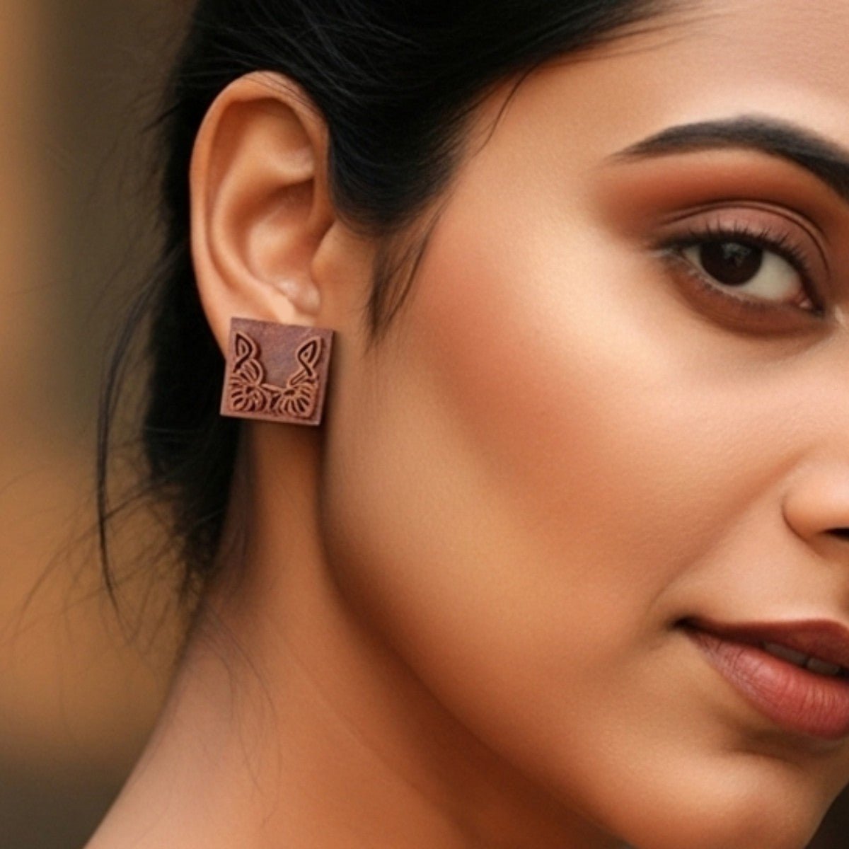 Ashlesha Rekh Wooden Earrings With Wood Block Carving – Jewellery on Brown Living™. SKU: UARKHWJER005. Img 5.