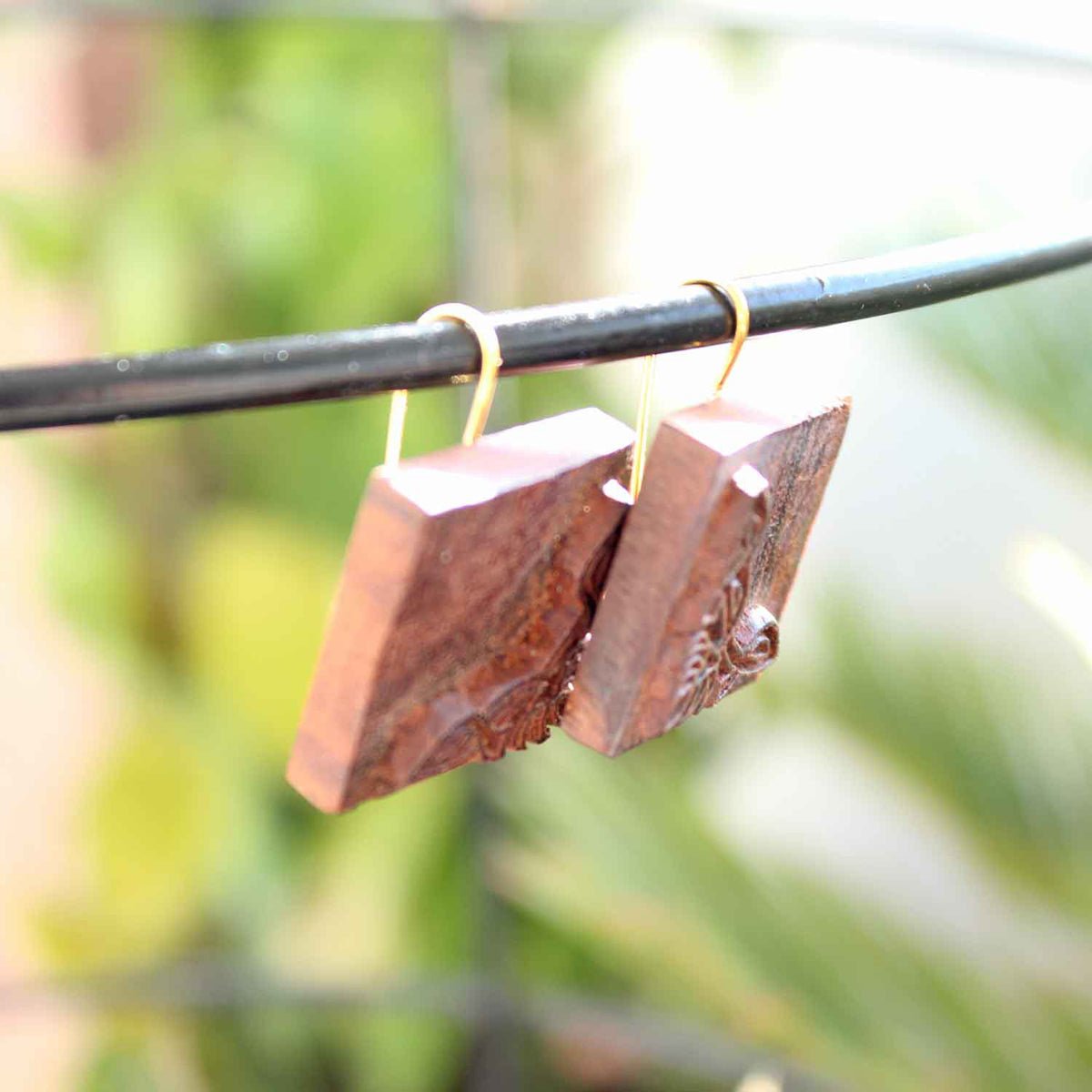 Ashlesha Rekh Wooden Earrings With Wood Block Carving – Jewellery on Brown Living™. SKU: UARKHWJER005. Img 3.