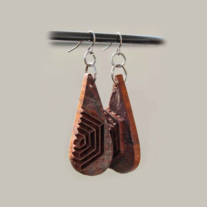 Ashvini Rekh Wooden Earrings With Wood Block Carving – Jewellery on Brown Living™. SKU: UARKHWJER011. Img 2.