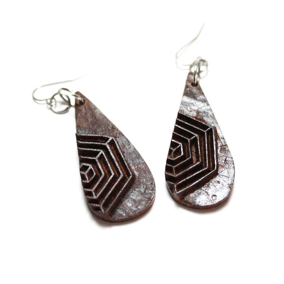 Ashvini Rekh Wooden Earrings With Wood Block Carving – Jewellery on Brown Living™. SKU: UARKHWJER011. Img 1.