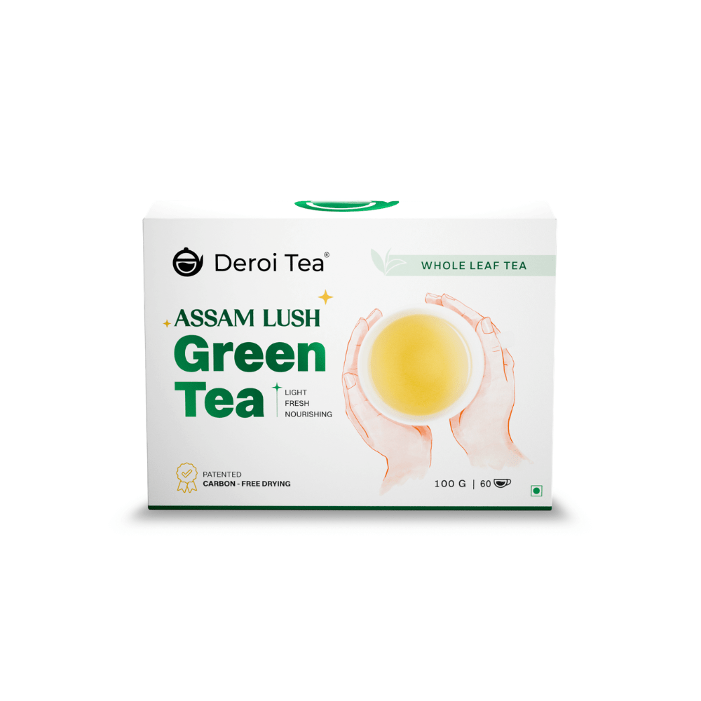 Assam Lush Green Tea | Pure Assam Tea | Carbon-Free Dried | 100gm – Tea on Brown Living™. SKU: DTG100. Img 1.