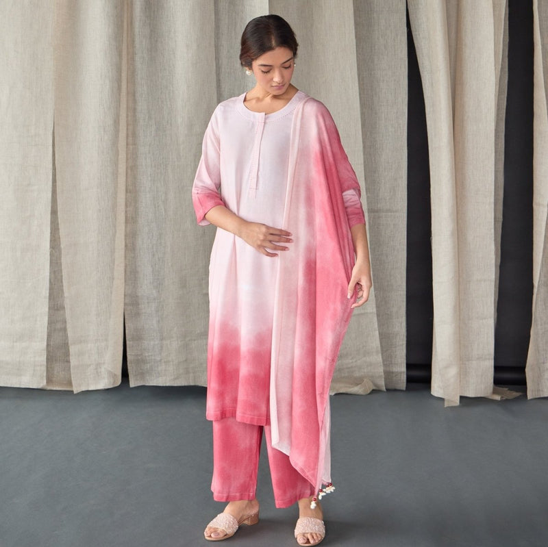 Astro Dust Ombre Linen Kurta Set | Verified Sustainable by Brown Living™