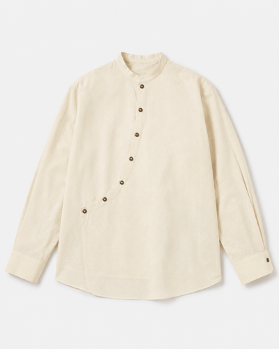 Asymmetric Overlap Cotton Shirt – Modern Draped Casual Essential Shirt – Womens Shirt on Brown Living™. SKU: ACB2026006. Img 1.