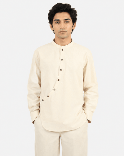 Asymmetric Overlap Cotton Shirt – Modern Draped Casual Essential Shirt – Womens Shirt on Brown Living™. SKU: ACB2026006. Img 5.