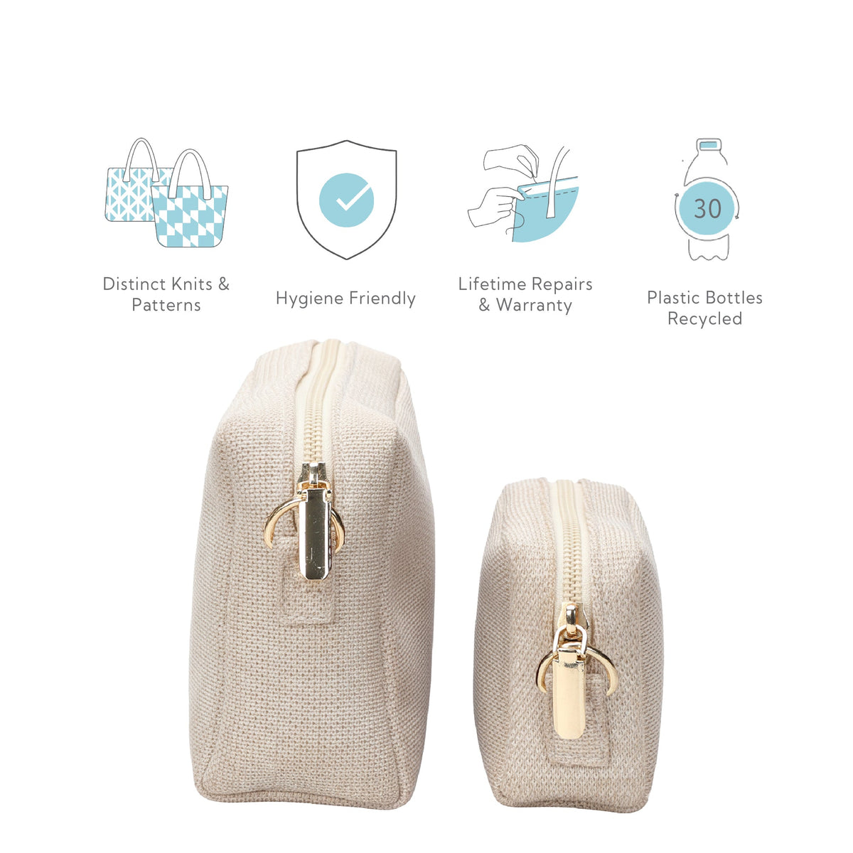 Aura Vanity Pouches| Made from Recycled Plastic Yarn – Travel Organiser on Brown Living™. SKU: VSet002. Img 10.
