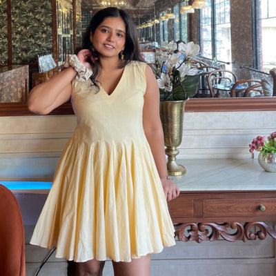 Aurelia Butter Yellow Cotton Dress for Effortless Elegance – Womens Dress on Brown Living™. SKU: ER-AURELIA-DRS-XXS-001. Img 3.