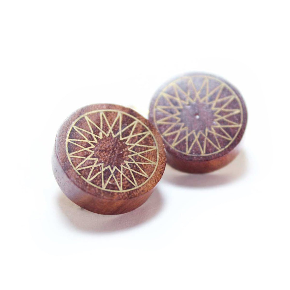Aureola Taarkashi Wooden Earrings – Brass Inlay Craft – Jewellery on Brown Living™. SKU: UATRWJ003. Img 1.