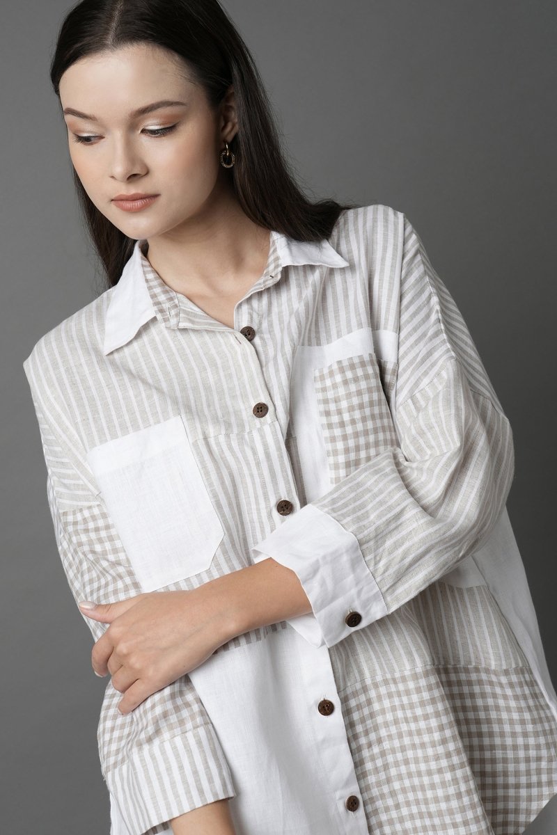 Aurora Shirt - White & Checks - 100% Hemp | Verified Sustainable Womens Shirt on Brown Living™