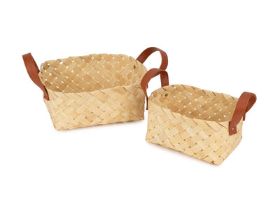 Avella Handcrafted Bamboo Basket with Handles - Setr of 2 – Baskets & Boxes on Brown Living™. SKU: BT-2657. Img 2.