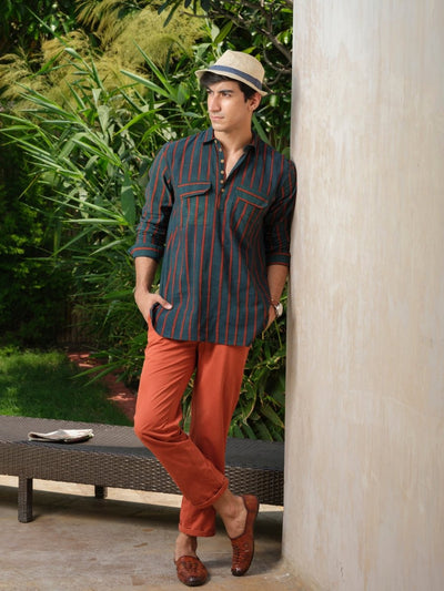 Avikarya - Ajrakh Block Print Kurta – Mens Kurta by Vasudhaa Vastrram available on Brown Living™. S . SKU: VBLKF6S001M5006. Img 4.