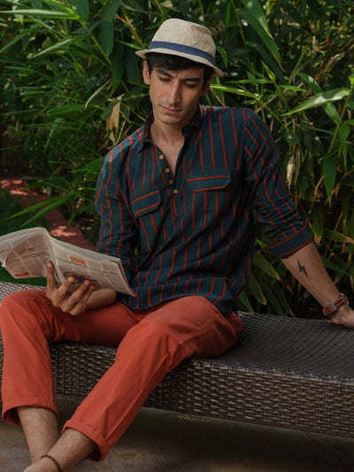 Avikarya - Ajrakh Block Print Kurta – Mens Kurta by Vasudhaa Vastrram available on Brown Living™. S . SKU: VBLKF6S001M5006. Img 1.