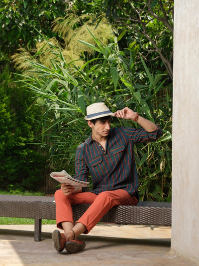 Avikarya - Ajrakh Block Print Kurta – Mens Kurta by Vasudhaa Vastrram available on Brown Living™. S . SKU: VBLKF6S001M5006. Img 3.