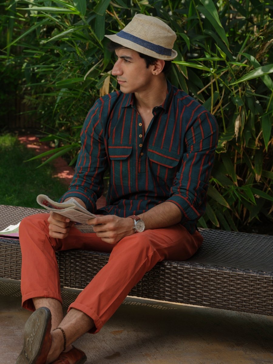 Avikarya - Ajrakh Block Print Kurta – Mens Kurta by Vasudhaa Vastrram available on Brown Living™. S . SKU: VBLKF6S001M5006. Img 2.