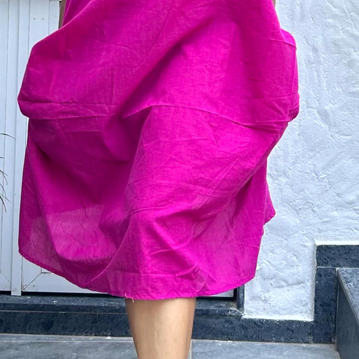 Avni Solid Pocket Handloom Cotton Dress Hot Pink | Verified Sustainable by Brown Living™