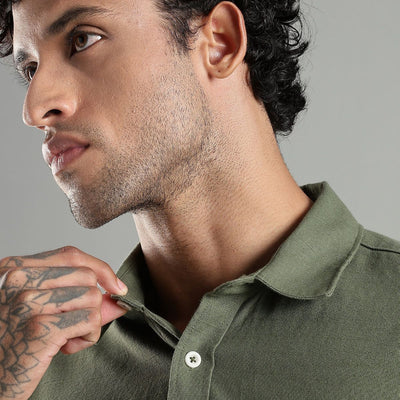 Avocado Hemp Shirt – Sustainable Green Hemp Shirt for Men – Mens Shirt on Brown Living™. SKU: HP - GR - F - S. Img 2.
