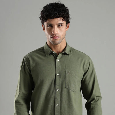 Avocado Hemp Shirt – Sustainable Green Hemp Shirt for Men – Mens Shirt on Brown Living™. SKU: HP - GR - F - S. Img 1.