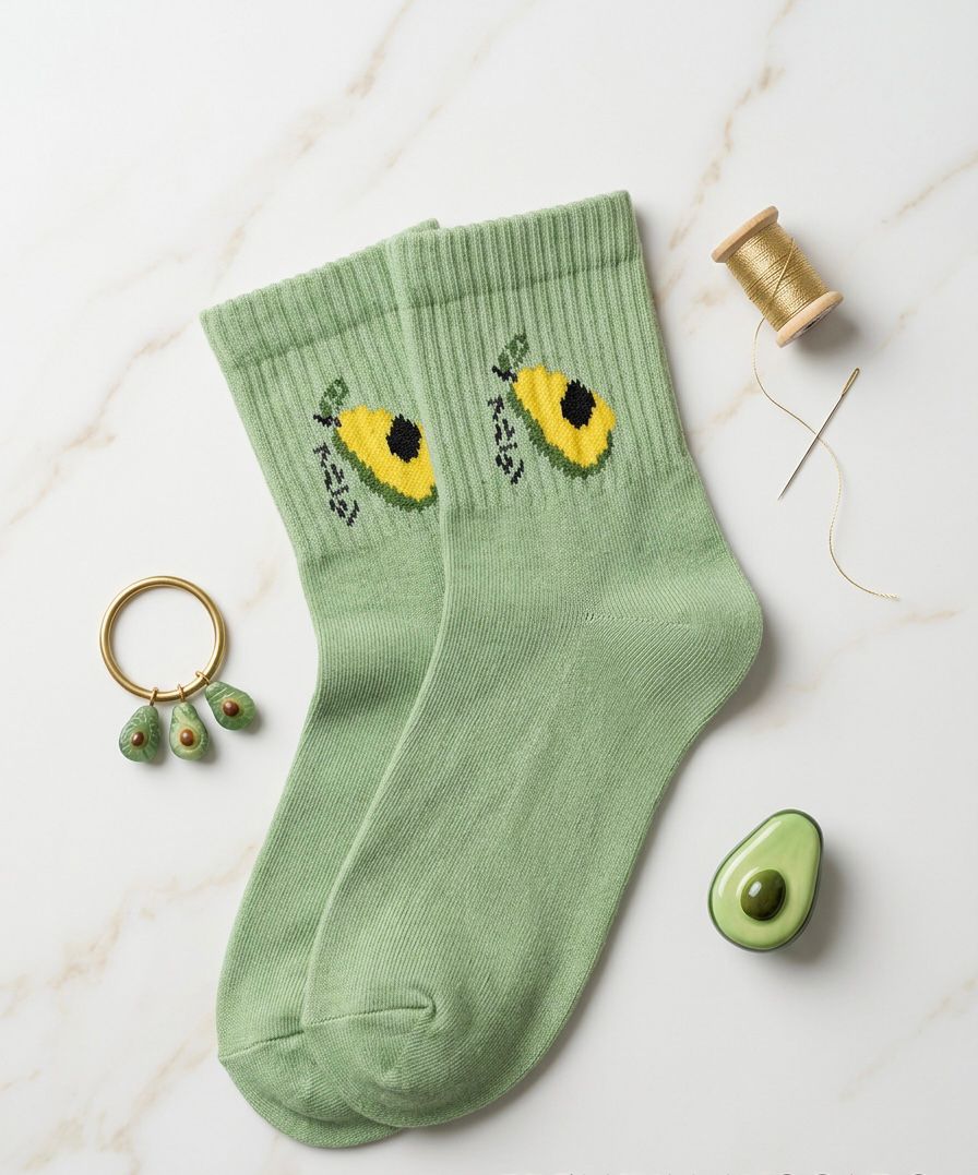 Avocado Socks For Women | Fun Printed Everyday Socks – Womens Socks on Brown Living™. SKU: TS24014. Img 2.