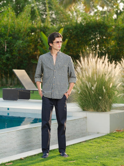 Avyakta - Block Print Organic Cotton Shirt – Mens Shirt by Vasudhaa Vastrram available on Brown Living™. S . SKU: VBLFS6S001M5006. Img 1.