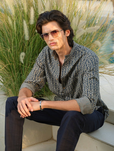 Avyakta - Block Print Organic Cotton Shirt – Mens Shirt by Vasudhaa Vastrram available on Brown Living™. S . SKU: VBLFS6S001M5006. Img 4.