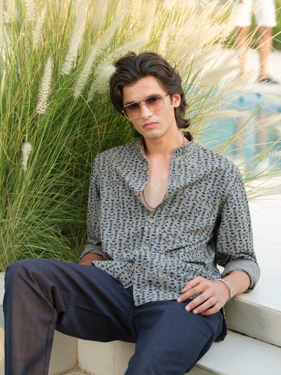 Avyakta - Block Print Organic Cotton Shirt – Mens Shirt by Vasudhaa Vastrram available on Brown Living™. S . SKU: VBLFS6S001M5006. Img 3.