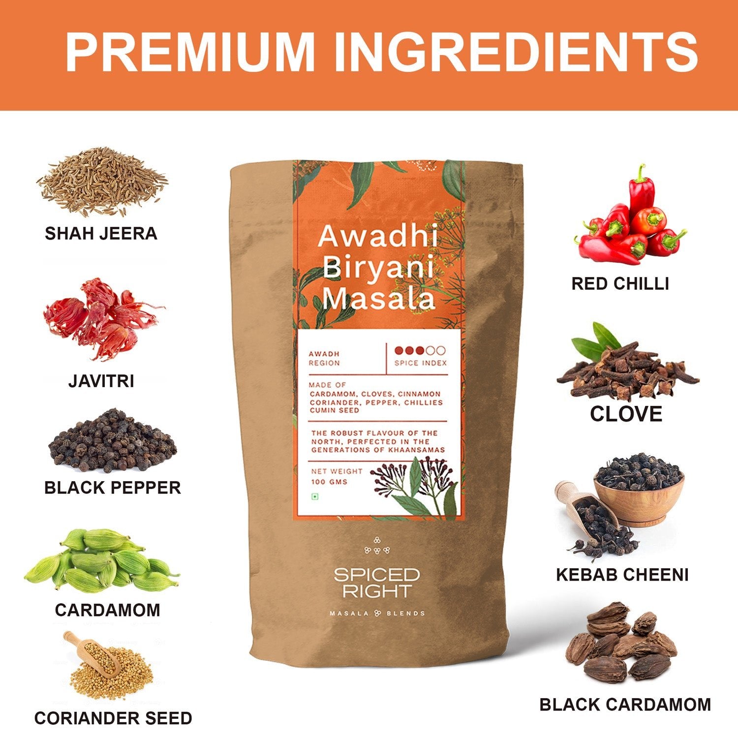 Awadhi Biryani Masala - Lucknowi Blend, No Fillers – Seasonings & Spices on Brown Living™. SKU: SRAB. Img 6.