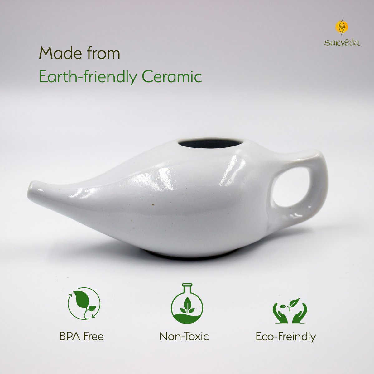 Ayurvedic Ceramic Jala Neti Pot for Nasal Cleansing - Green | Verified Sustainable by Brown Living™