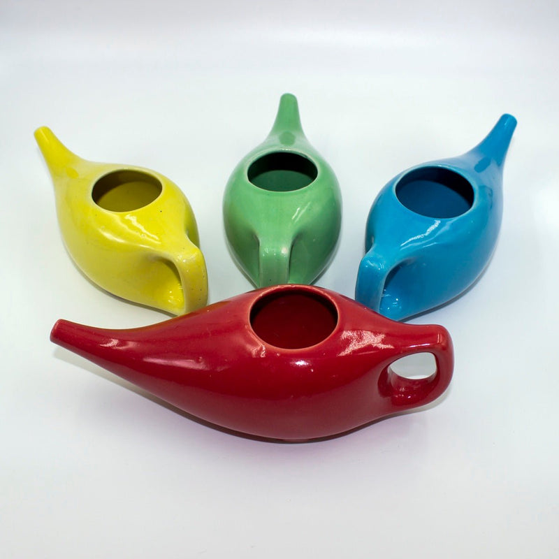 Ayurvedic Ceramic Jala Neti Pot for Nasal Cleansing - Red | Verified Sustainable by Brown Living™