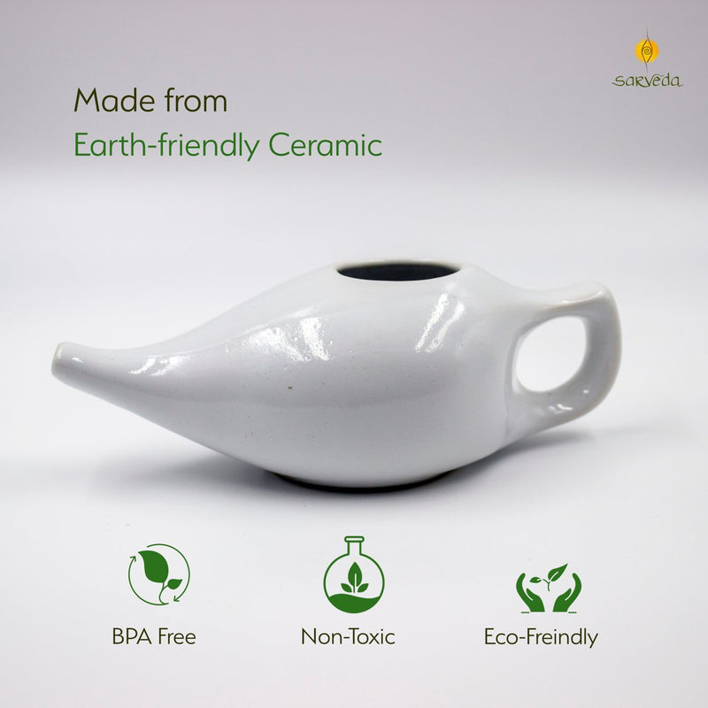 Ayurvedic Ceramic Jala Neti Pot for Nasal Cleansing - Red | Verified Sustainable by Brown Living™