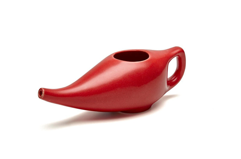 Ayurvedic Ceramic Jala Neti Pot for Nasal Cleansing - Red | Verified Sustainable by Brown Living™