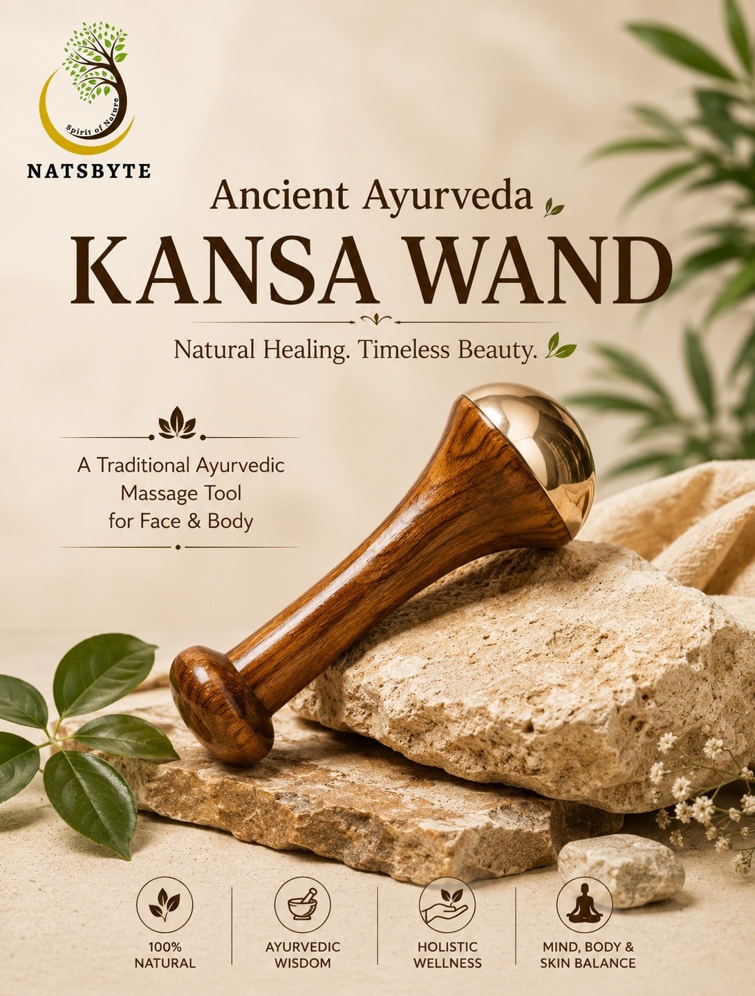 Ayurvedic Dual Kansa Wand Massager | Face & Body Tool – Massager on Brown Living™. SKU: KansaWandDUAL. Img 6.