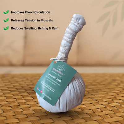 Ayurvedic Massage Potli Herbal Therapy Relaxation Bundle – Massager on Brown Living™. SKU: NAMPOTLI. Img 3.
