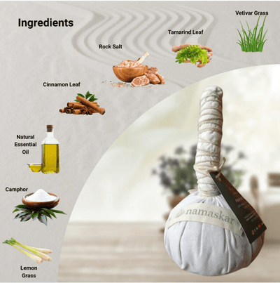 Ayurvedic Massage Potli Herbal Therapy Relaxation Bundle – Massager on Brown Living™. SKU: NAMPOTLI. Img 5.