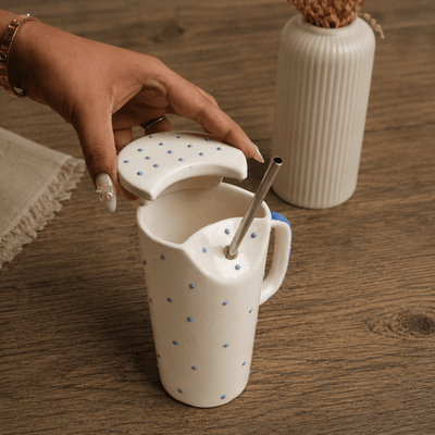 Azure Ceramic Sipper with Steel Straw | Reusable Ceramic Travel Cup – Gift Hampers on Brown Living™. SKU: RKH-17. Img 2.