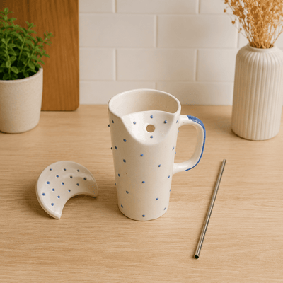 Azure Ceramic Sipper with Steel Straw | Reusable Ceramic Travel Cup – Gift Hampers on Brown Living™. SKU: RKH-17. Img 6.