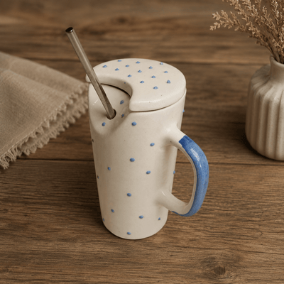 Azure Ceramic Sipper with Steel Straw | Reusable Ceramic Travel Cup – Gift Hampers on Brown Living™. SKU: RKH-17. Img 3.