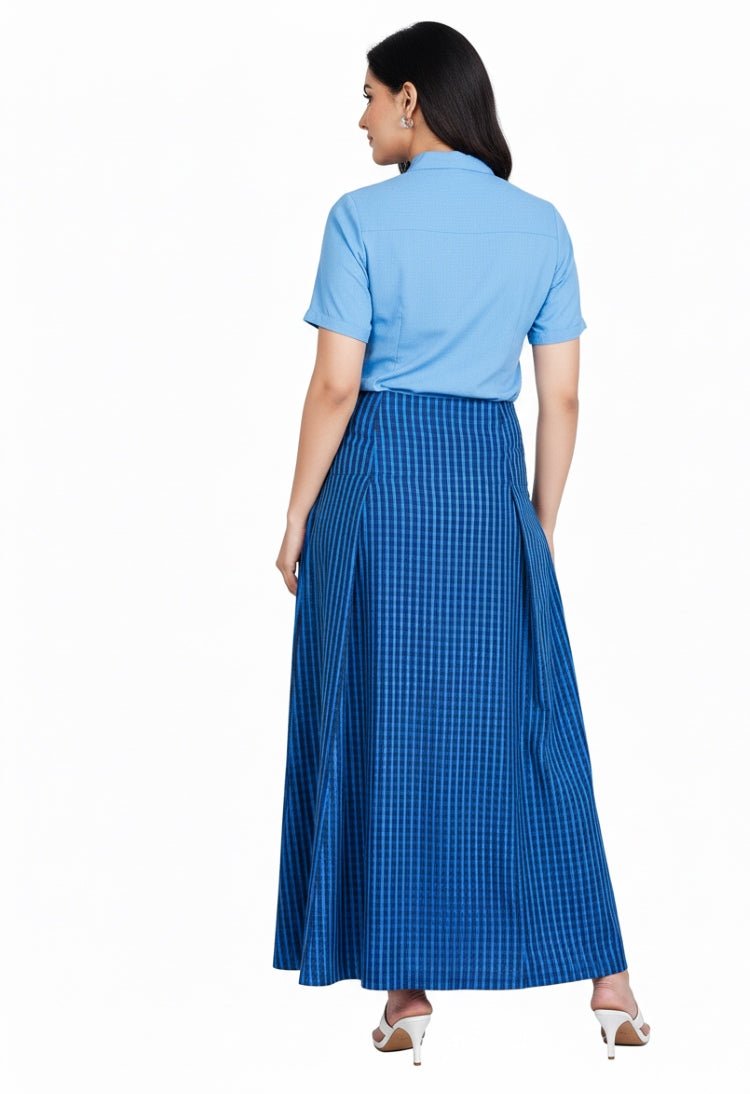 Azure Gingham Cotton Maxi Skirt – Womens Skirt on Brown Living™. SKU: SK23004. Img 3.