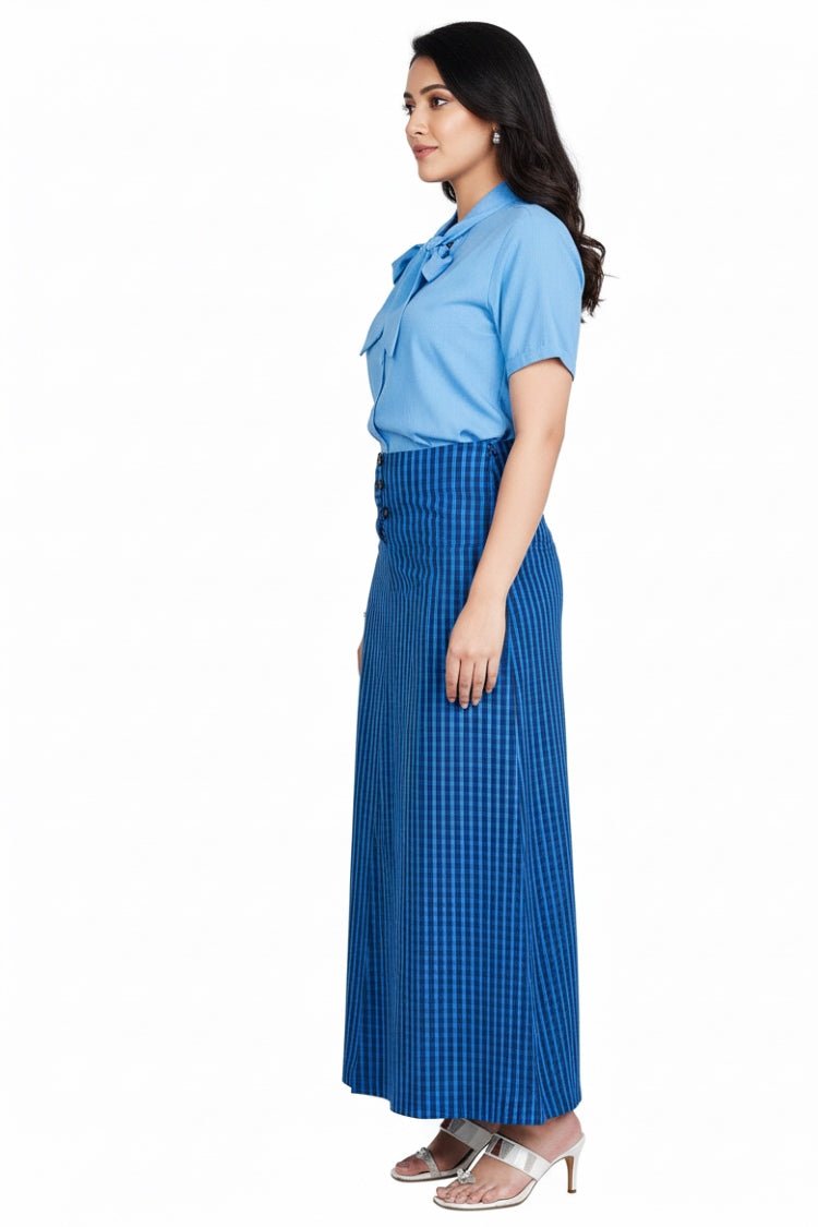 Azure Gingham Cotton Maxi Skirt – Womens Skirt on Brown Living™. SKU: SK23004. Img 2.