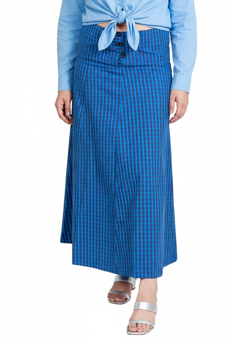Azure Gingham Cotton Maxi Skirt – Womens Skirt on Brown Living™. SKU: SK23004. Img 4.